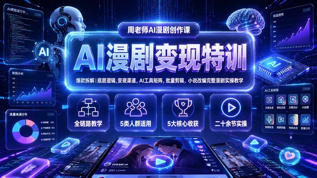 AI漫剧变现特训★爆款拆解｜底层逻辑，变现渠道，AI工具矩阵，批量剪辑，小说改编完整漫剧实操教学-财迷疯