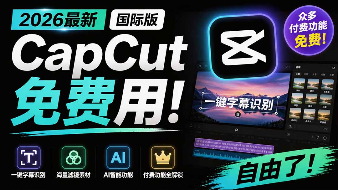 2026最新国际版剪映!CapCut 众多付费功能免费用,一键字幕识别 / 滤镜素材 / AI智能功能自由了 CapCut-摇钱树