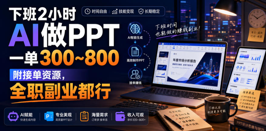 下班2小时AI做PPT，一单300~800，附接单资源，全职副业都行【揭秘】-摇钱树