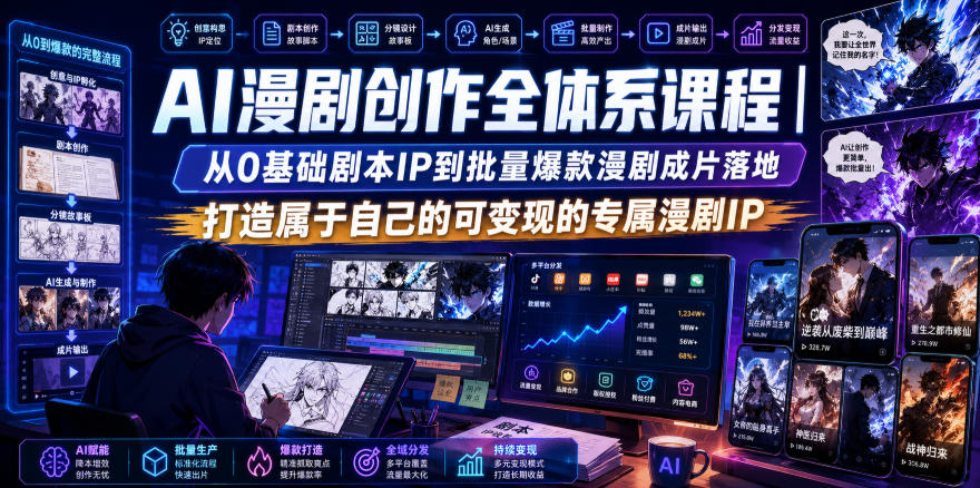 AI漫剧创作全体系课程|从0基础剧本IP到批量爆款漫剧成片落地,打造属于自己的可变现的专属漫剧IP-摇钱树