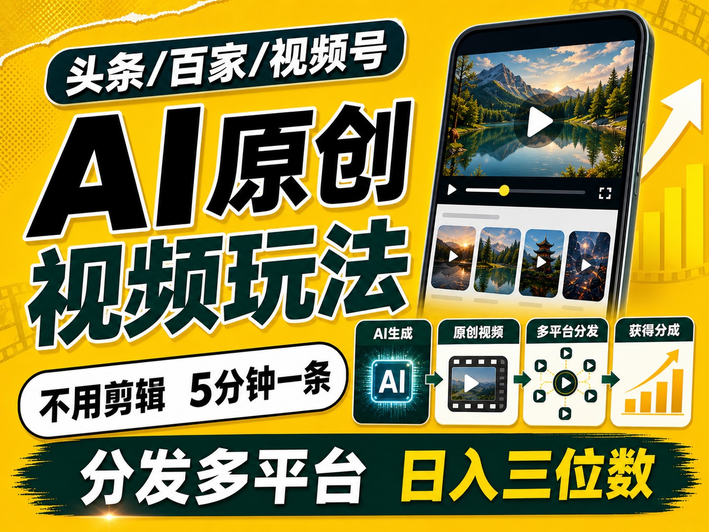 2026头条百家号升级玩法 5分钟一条原创视频 发多平台赚收-摇钱树