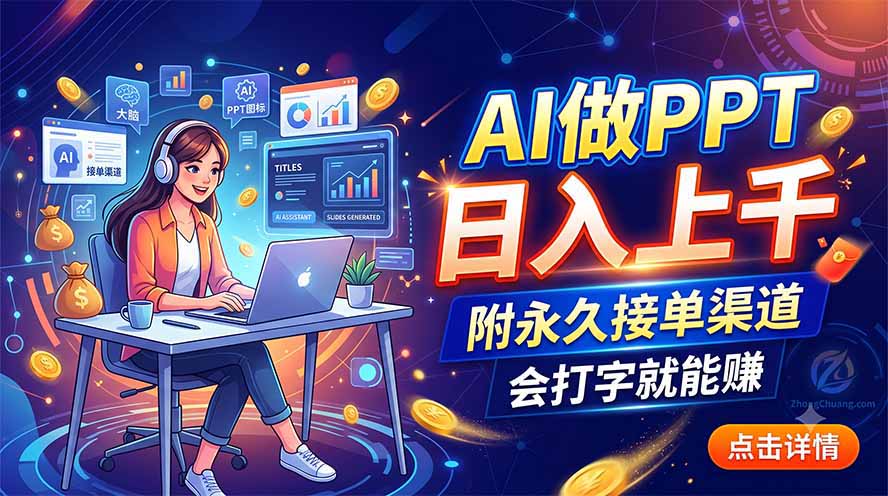 AI做PPT日入上千,附永久接单渠道,会打字就能赚-摇钱树