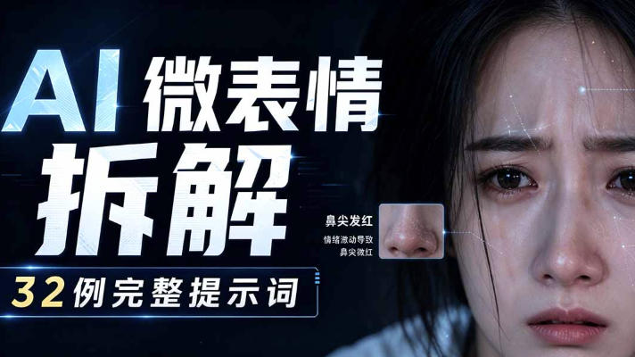 AI微表情拆解提示词合集,精准调控AI角色表情,可直接复用,0基础也能调出影视级表情变化-摇钱树