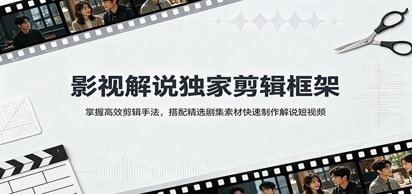 影视解说独家剪辑框架:掌握高效剪辑手法,搭配精选剧集素材快速制作解说短视频-摇钱树