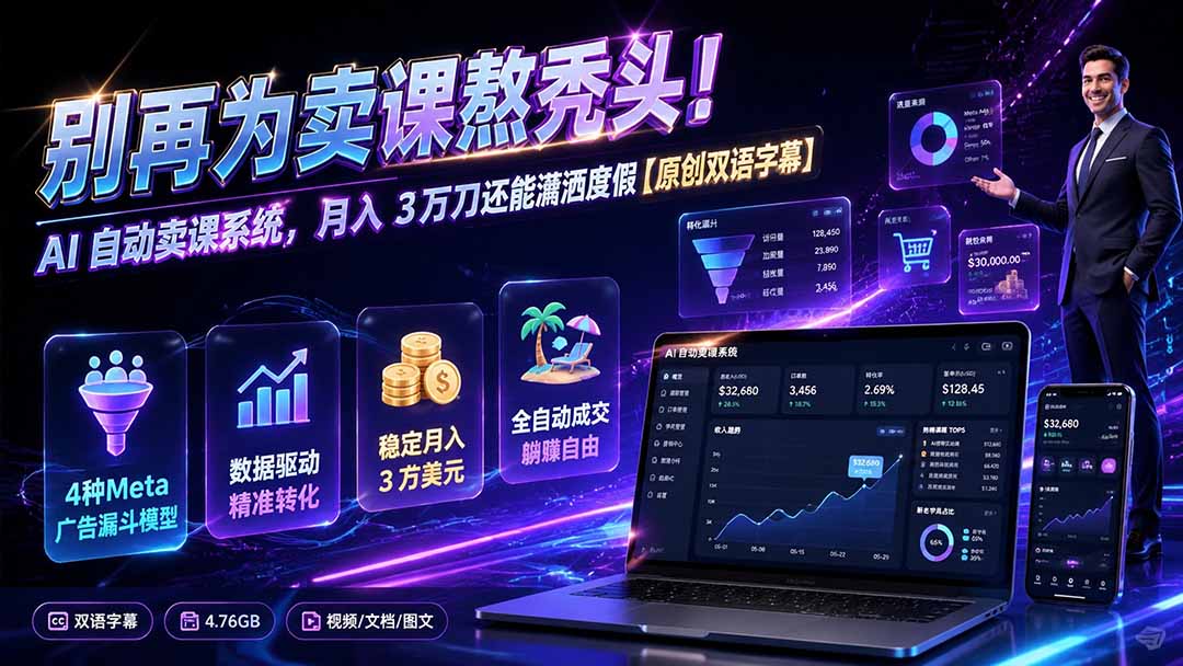 别再为卖课熬秃头!AI 自动卖课系统,月入 3 万刀还能潇洒度假【原创双语字幕】-摇钱树