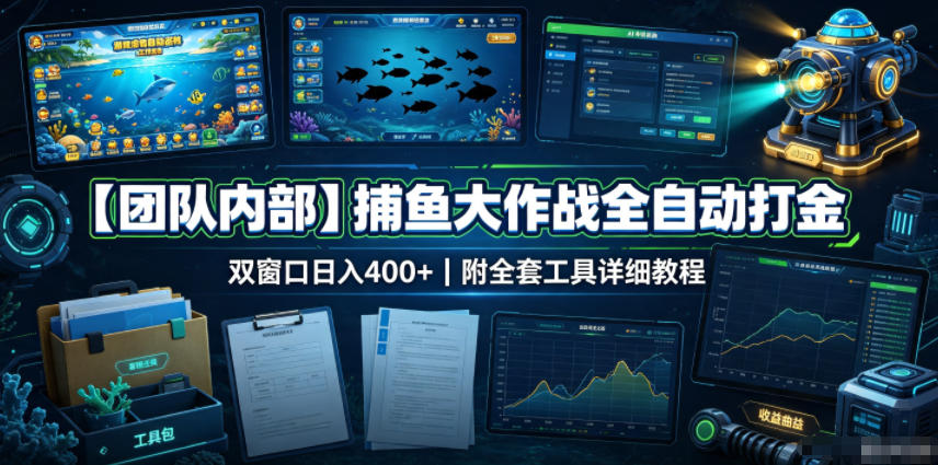 【团队内部】捕鱼大作战全自动打金，双窗口日入400+，附全套工具详细教程【揭秘】-摇钱树