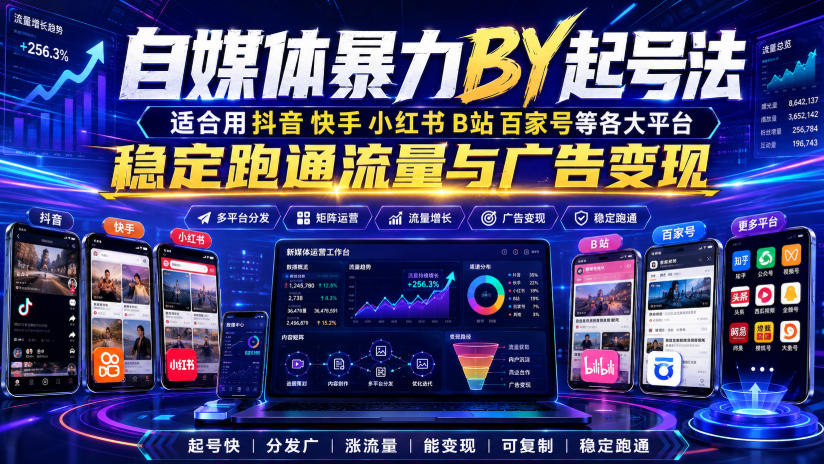 自媒体暴力搬运起号法，适合用抖音快手小红书B站百家号等各大平台，稳定跑通流量与广告变现-摇钱树