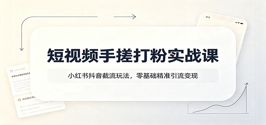 短视频手搓打粉实战课:小红书抖音截流玩法,零基础精准引流变现-摇钱树