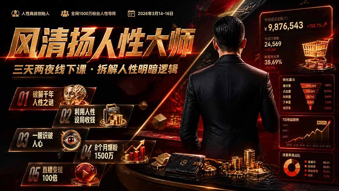 风清扬人性大师-三天两夜3月14-16线下课2026年｜拆解人性明暗逻辑，识人避坑，千万粉涨粉+直播百倍变现实战教学-摇钱树