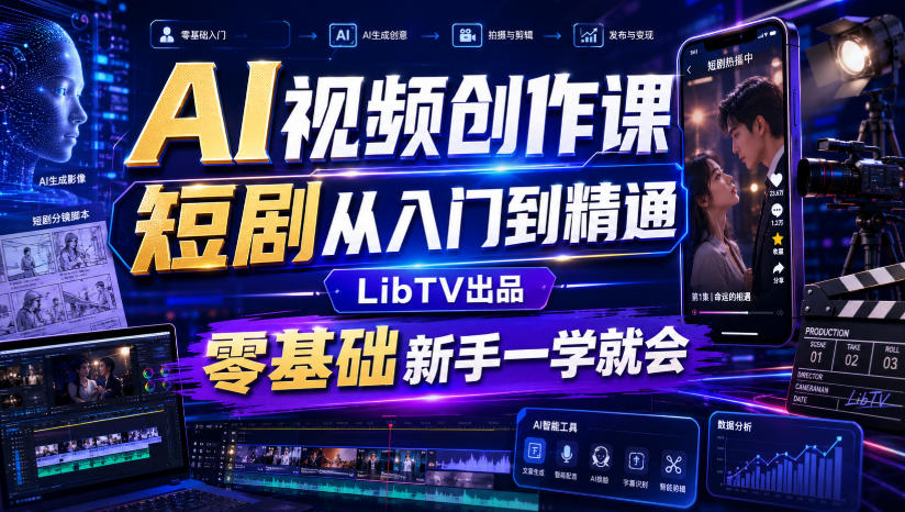 AI视频创作课,短剧从入门到精通,LibTV出品,零基础新手一学就会-摇钱树