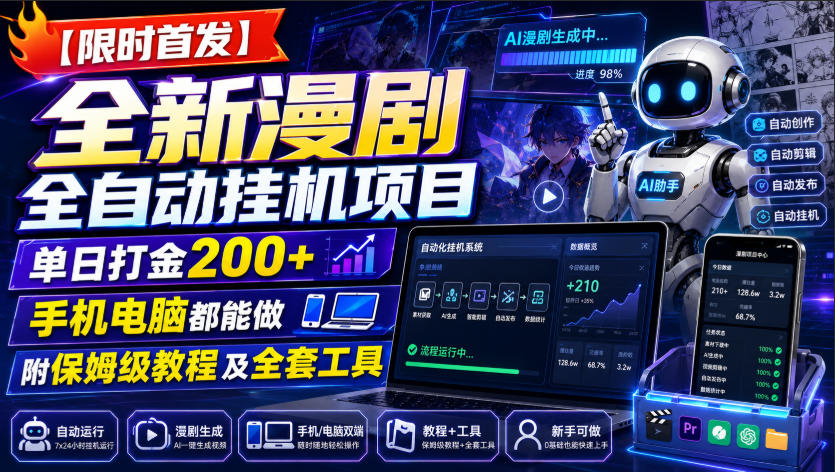 【限时首发】全新漫剧全自动挂G项目,单日打金200+,手机电脑都能做,附保姆级教程及全套工具【揭秘】-摇钱树
