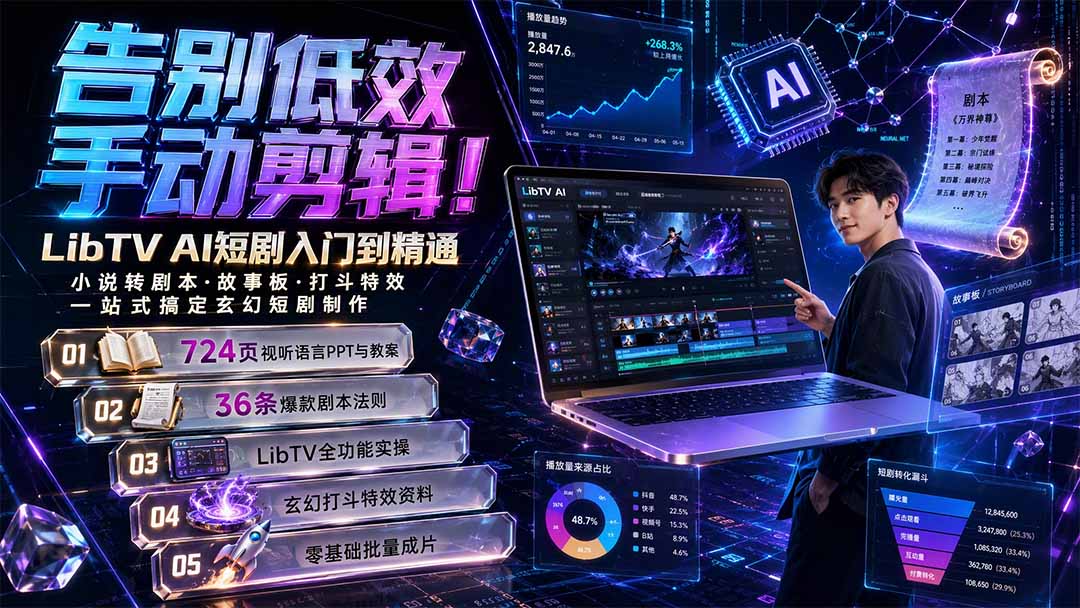 告别低效手动剪辑！LibTV AI短剧入门到精通，小说转剧本方法，故事板打斗特效一站式搞定玄幻短剧制作-摇钱树