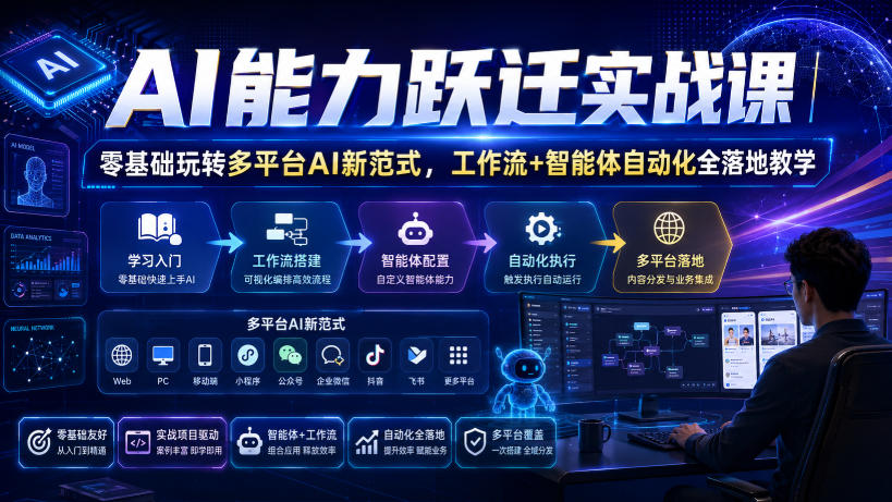 AI能力跃迁实战课｜零基础玩转多平台AI新范式，工作流+智能体自动化全落地教学-摇钱树