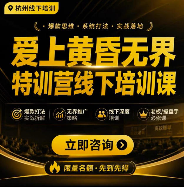 爱上黄昏无界特训营AI推广实战7月27-30杭州线下课，AI落地淘宝最完整的课程，学天猫淘宝的老板必看-摇钱树