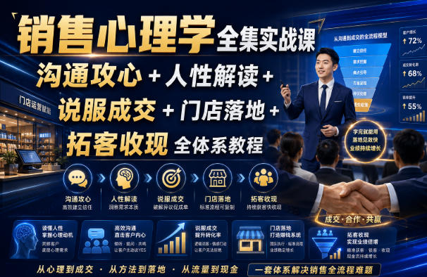 销售心理学全集实战课|沟通攻心+人性解读+说服成交+门店落地+拓客收现全体系教程-摇钱树