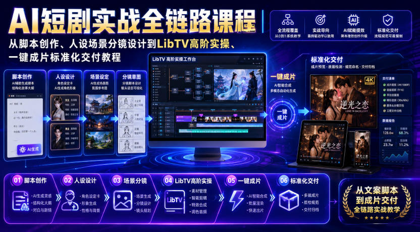 AI短剧实战全链路课程|从脚本创作、人设场景分镜设计到LibTV高阶实操、一键成片标准化交付教程-摇钱树
