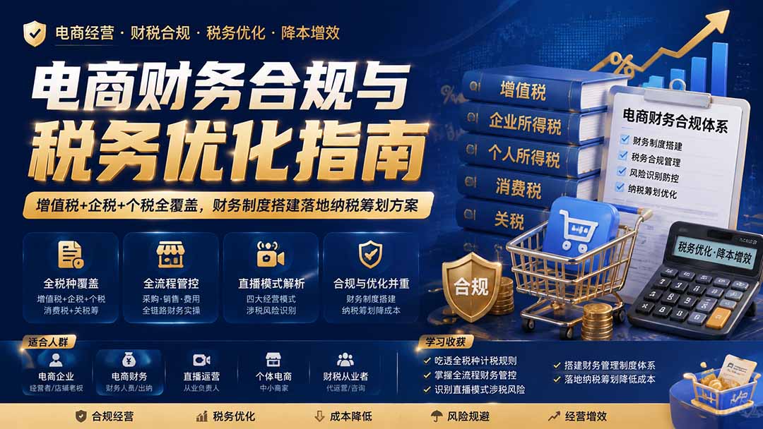 电商财务合规与税务优化指南：增值税+企税+个税全覆盖，财务制度搭建落地纳税筹划方案-摇钱树