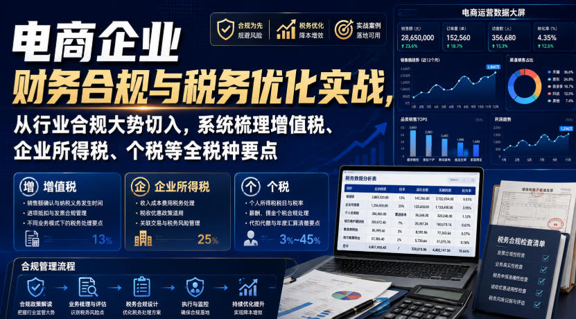 电商企业财务合规与税务优化实战,从行业合规大势切入,系统梳理增值税、企业所得税、个税等全税种要点-摇钱树