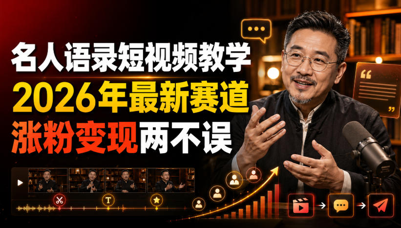 名人语录短视频教学，2026年最新赛道，涨粉变现两不误-摇钱树