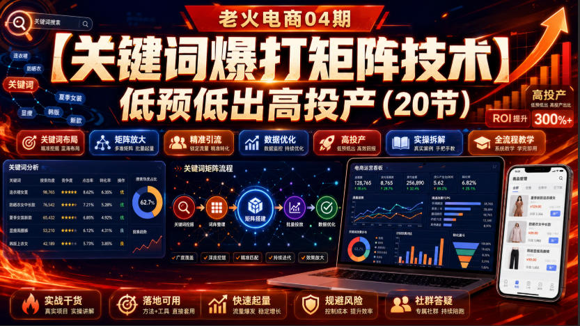 老火电商04期:【关键词爆打矩阵技术】低预低出高投产(20节)-摇钱树