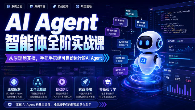 AI Agent智能体全阶实战课,从原理到实操,手把手搭建可自动运行的AI Agent-摇钱树