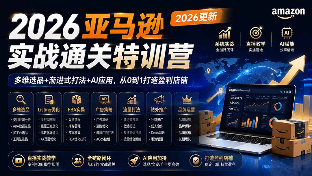 2026亚马逊实战通关特训营-2026更新,多维选品+渐进式打法+AI应用,从0到1打造盈利店铺-摇钱树