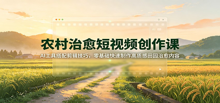 农村治愈短视频创作课：AI工具搭配剪辑技巧，零基础快速制作高质感田园治愈内容-摇钱树