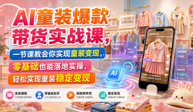 AI童装爆款带货实战课,一节课教会你实现童装变现,零基础也能落地实操-摇钱树