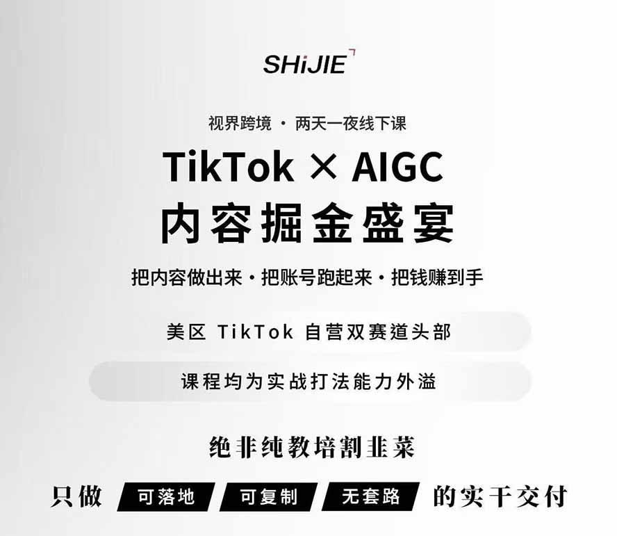 图片[1]-AIGC×TikTok美区短视频带货线下课；两天一夜完整回放，12小时高清视频收录头部操盘手全流程教学