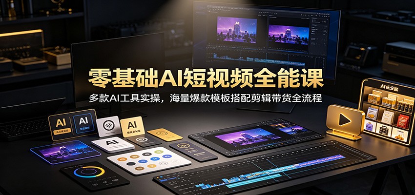 零基础AI短视频全能课：多款AI工具实操，海量爆款模板搭配剪辑带货全流程-摇钱树
