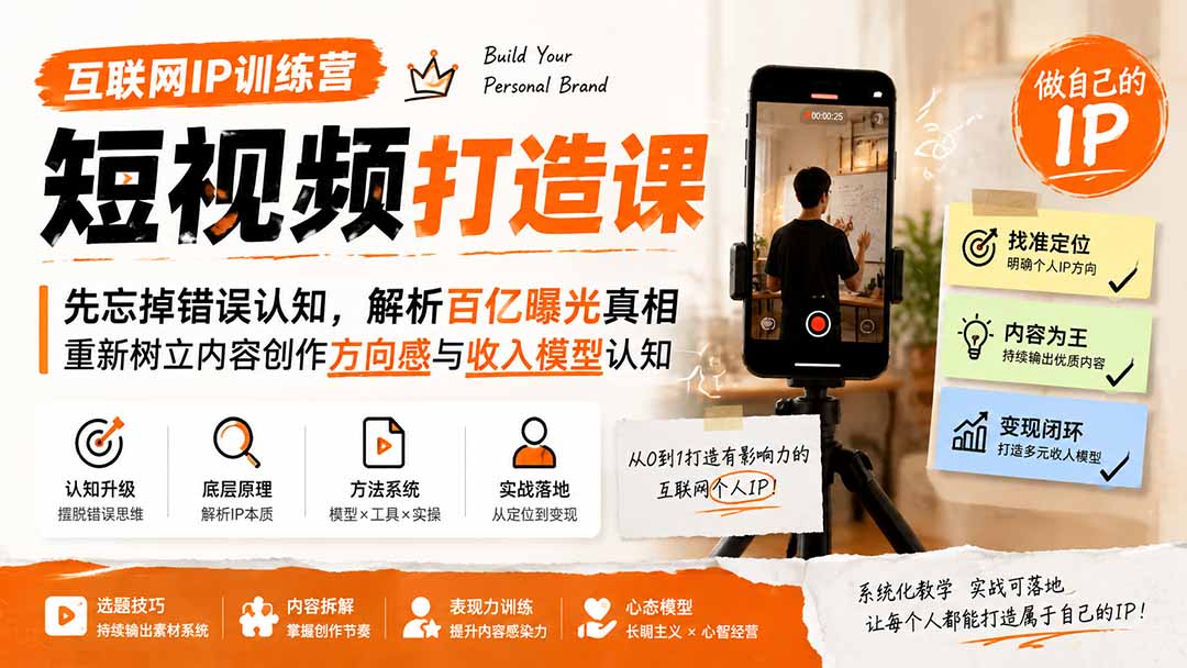互联网IP训练营短视频打造课;先忘掉错误认知,解析百亿曝光真相,重新树立内容创作方向感与收入模型认知-摇钱树