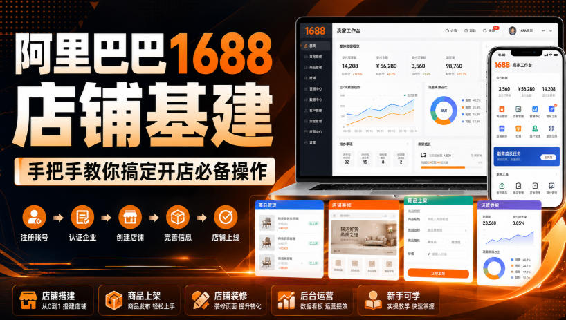 阿里巴巴1688店铺基建,手把手教你搞定开店必备操作(更新8月)-摇钱树