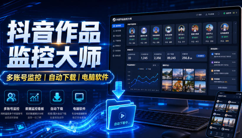 抖音作品监控大师，多账号监控丨自动下载丨电脑软件-摇钱树