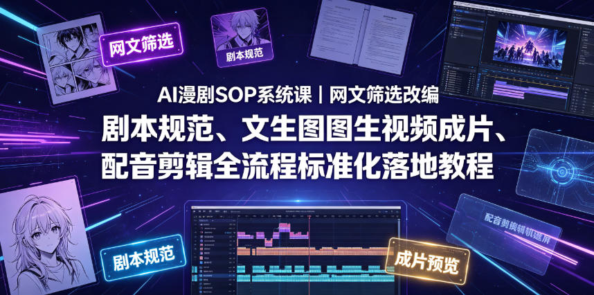 AI漫剧SOP系统课|网文筛选改编、剧本规范、文生图图生视频成片、配音剪辑全流程标准化落地教程(更新0810)-好学创业资源