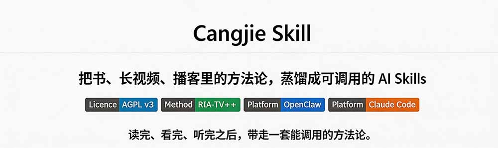 图片[1]-全网走红！GitHub上6.7K Star的开源项目，把任何书、长视频、播客蒸馏成AI工具，值得收藏 cangjie-skill