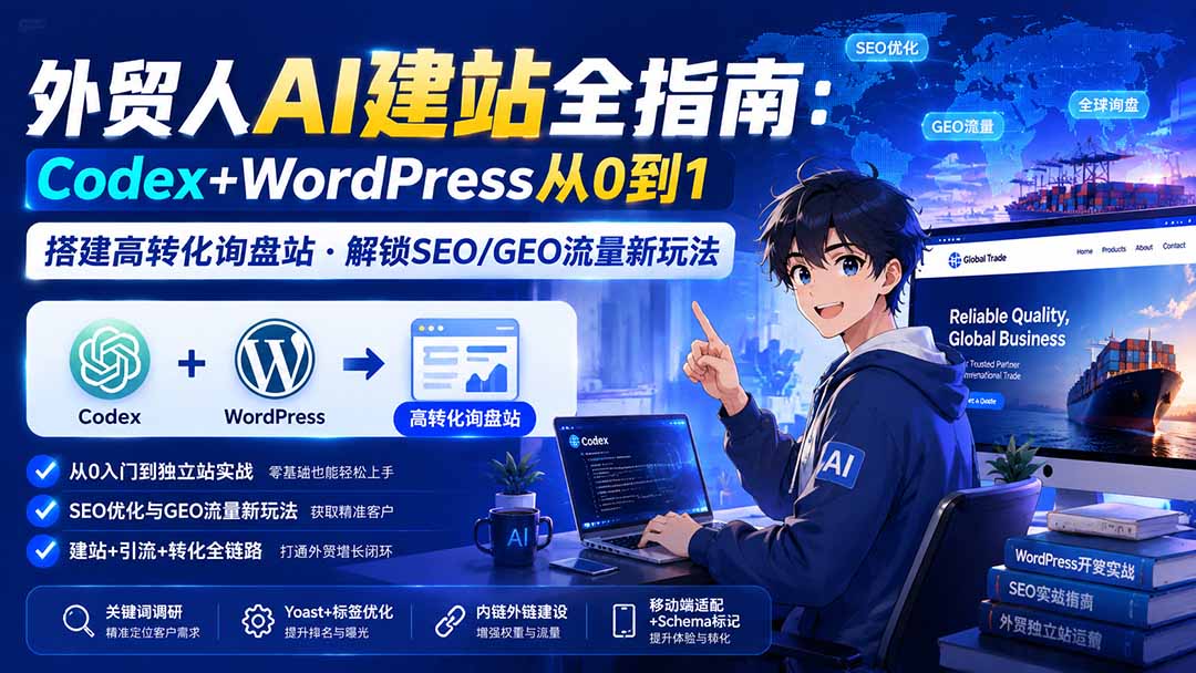 外贸人AI建站全指南：Codex+WordPress从0到1·搭建高转化询盘站·解锁SEO/GEO流量新玩法-更新-摇钱树