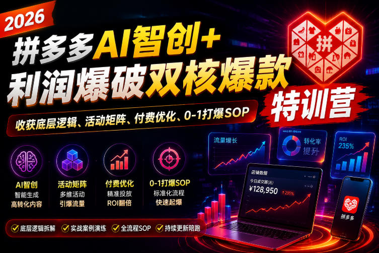 2026拼多多AI智创+利润爆破双核爆款特训营,收获底层逻辑、活动矩阵、付费优化、0-1打爆SOP(更新0810)-好学创业资源