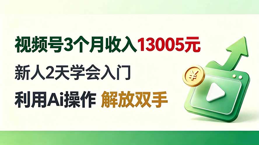视频号3个月收入13005元, 新人2天学会入门, 利用Ai操作 解放双手!-好学创业资源