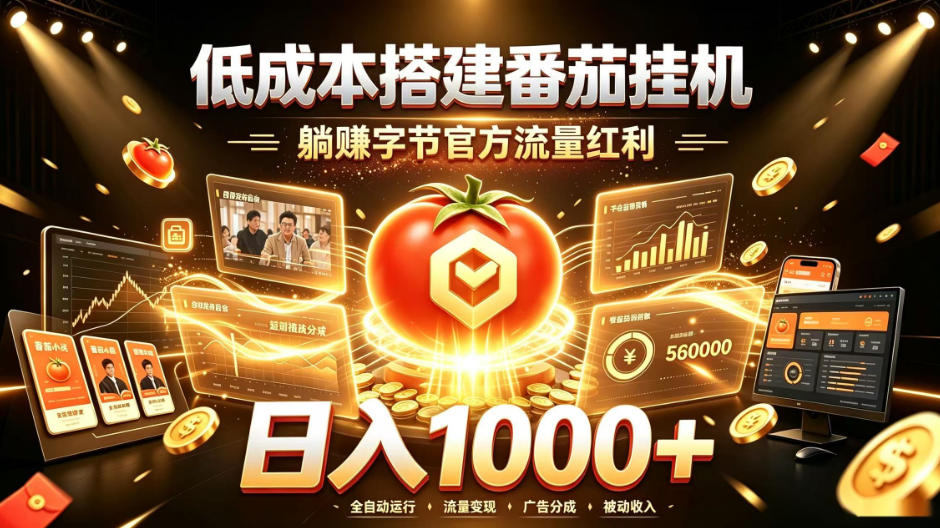 低成本搭建番茄挂G,躺賺字节官方流量红利,日入1k+,全程傻瓜式落地【揭秘】-摇钱树