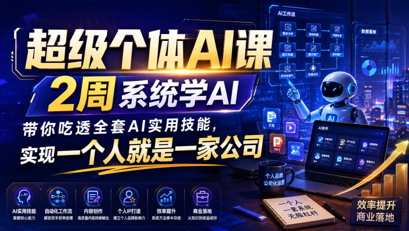 超级个体AI课,2周系统学AI,带你吃透全套AI实用技能,实现一个人就是一家公司-摇钱树