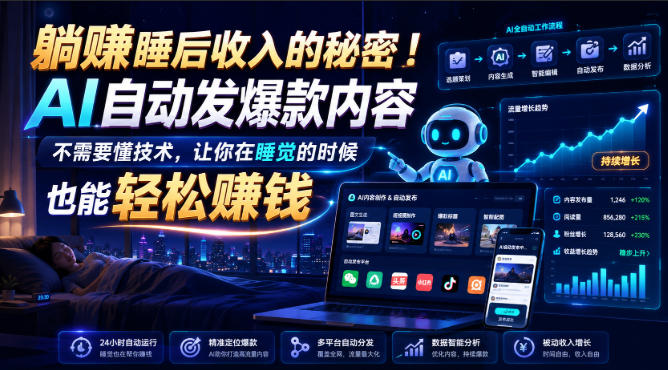 躺賺睡后收入的秘密!AI自动发爆款内容,不需要懂技术,让你在睡觉的时候也能轻松賺钱【原创双语字幕】-摇钱树