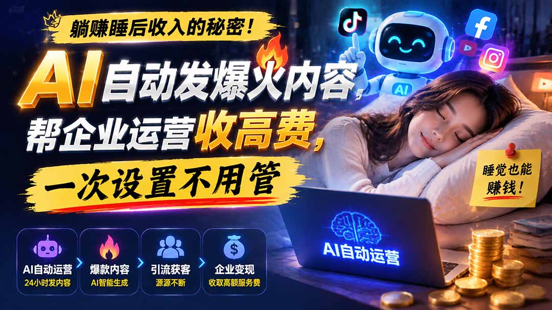 躺赚睡后收入的秘密!AI 自动发爆火内容,帮企业运营收高费,一次设置不用管【原创双语字幕】-摇钱树