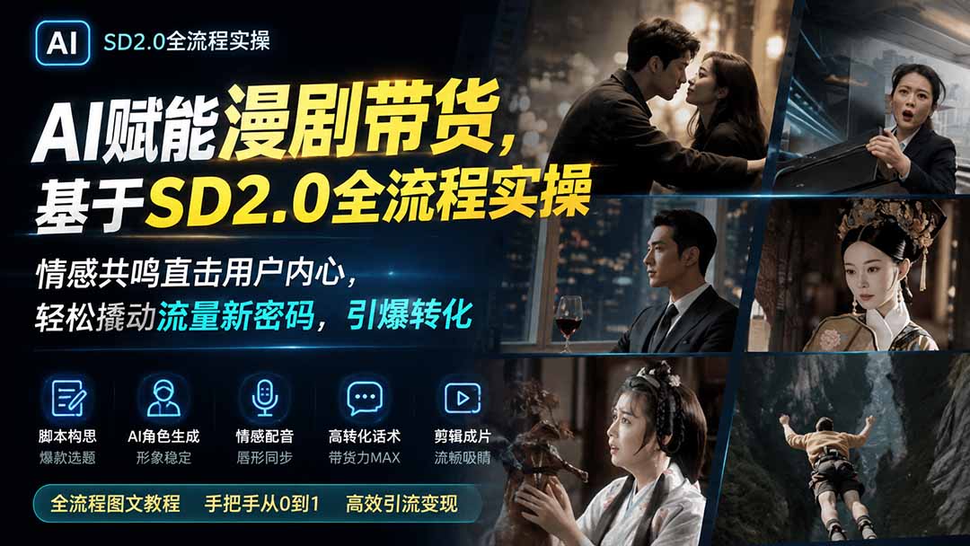 AI赋能漫剧带货,基于SD2.0全流程实操;情感共鸣直击用户内心,轻松撬动流量新密码,引爆转化-摇钱树