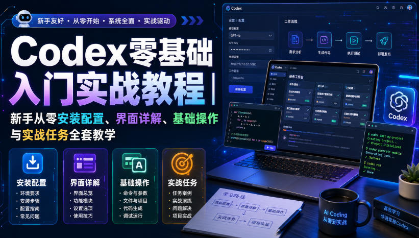 Codex零基础入门实战教程|新手从零安装配置、界面详解、基础操作与实战任务全套教学-摇钱树