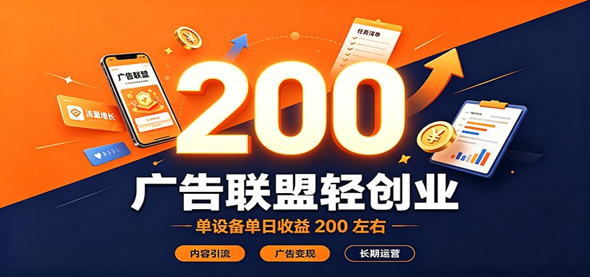 广告联盟轻创业,单设备单日收益200左右,内容引流广告变现长期运营-好学创业资源