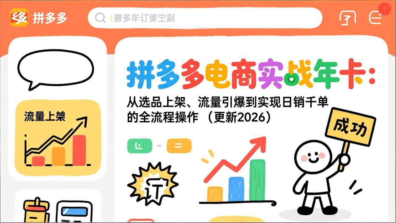 拼多多电商实战年卡:从选品上架、流量引爆到实现日销千单的全流程操作(更新2026年8月-摇钱树