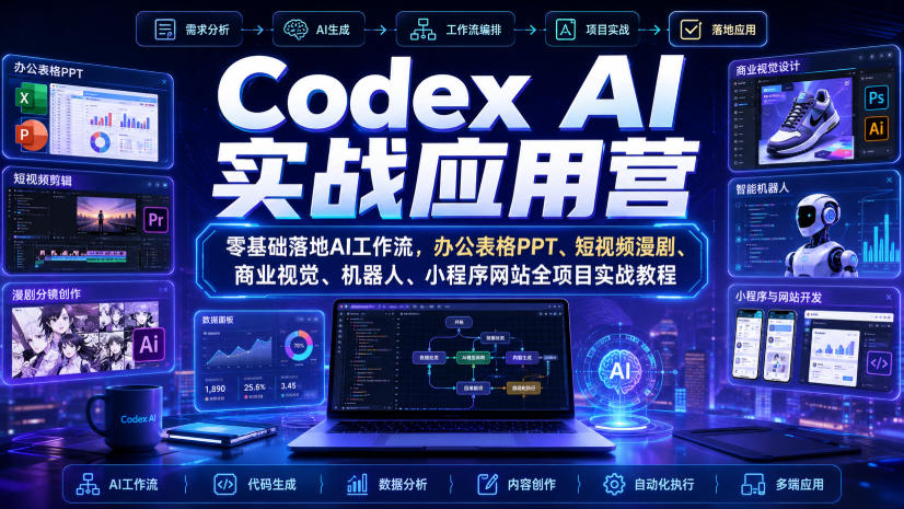 Codex AI实战应用营｜零基础落地AI工作流，办公表格PPT、短视频漫剧、商业视觉、机器人、小程序网站全项目实战教程-摇钱树