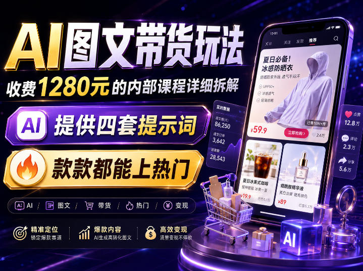 AI图文带货内部玩法，1280内部课程对外系统拆解，看完直接上手变现！-摇钱树