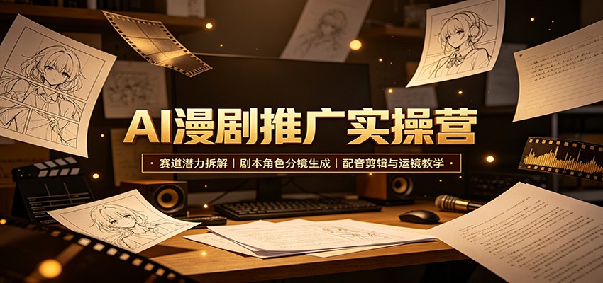 AI漫剧推广实操营：赛道潜力拆解，剧本角色分镜生成，配音剪辑与运镜教学-摇钱树