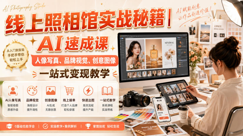 线上照相馆实战秘籍|AI速成课,人像写真、品牌视觉、创意图像一站式变现教学-摇钱树